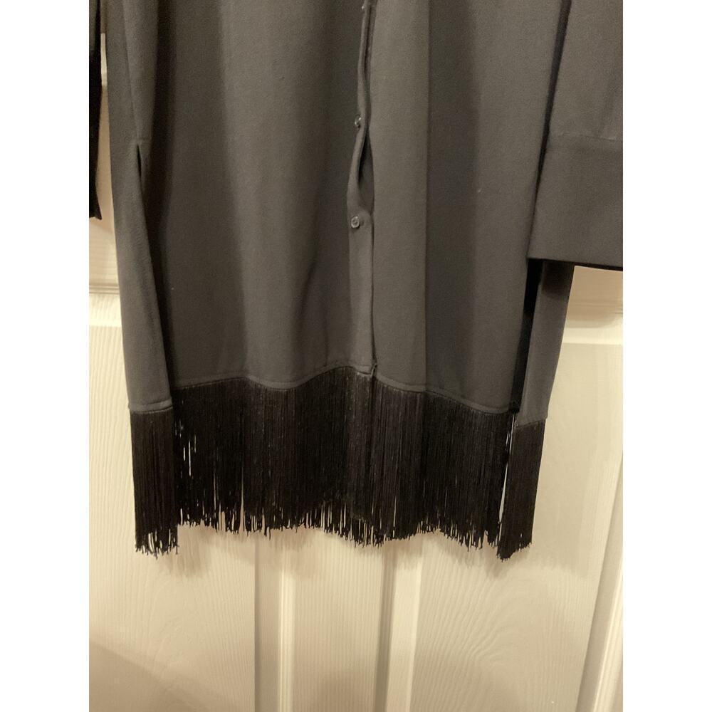H by Halston Women's Black Fringe Button Down Tunic, L - Picture 6 of 12